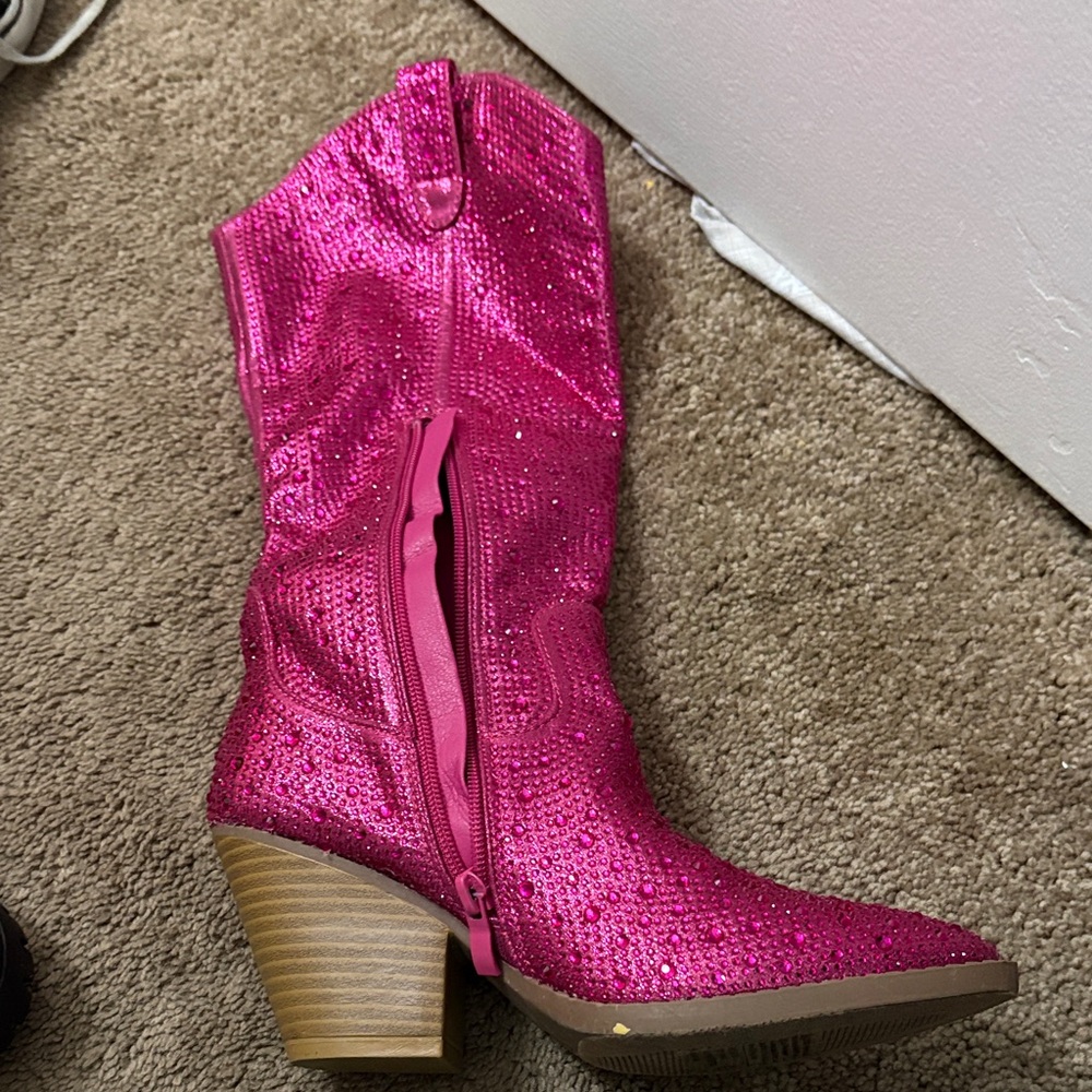 Pink Rhinestone Western Boot - Women's Fashion Cowgirl Heel